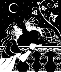 Romeo och Julia - illustration av balkongscenen ur pjäsen av William Shakespeare